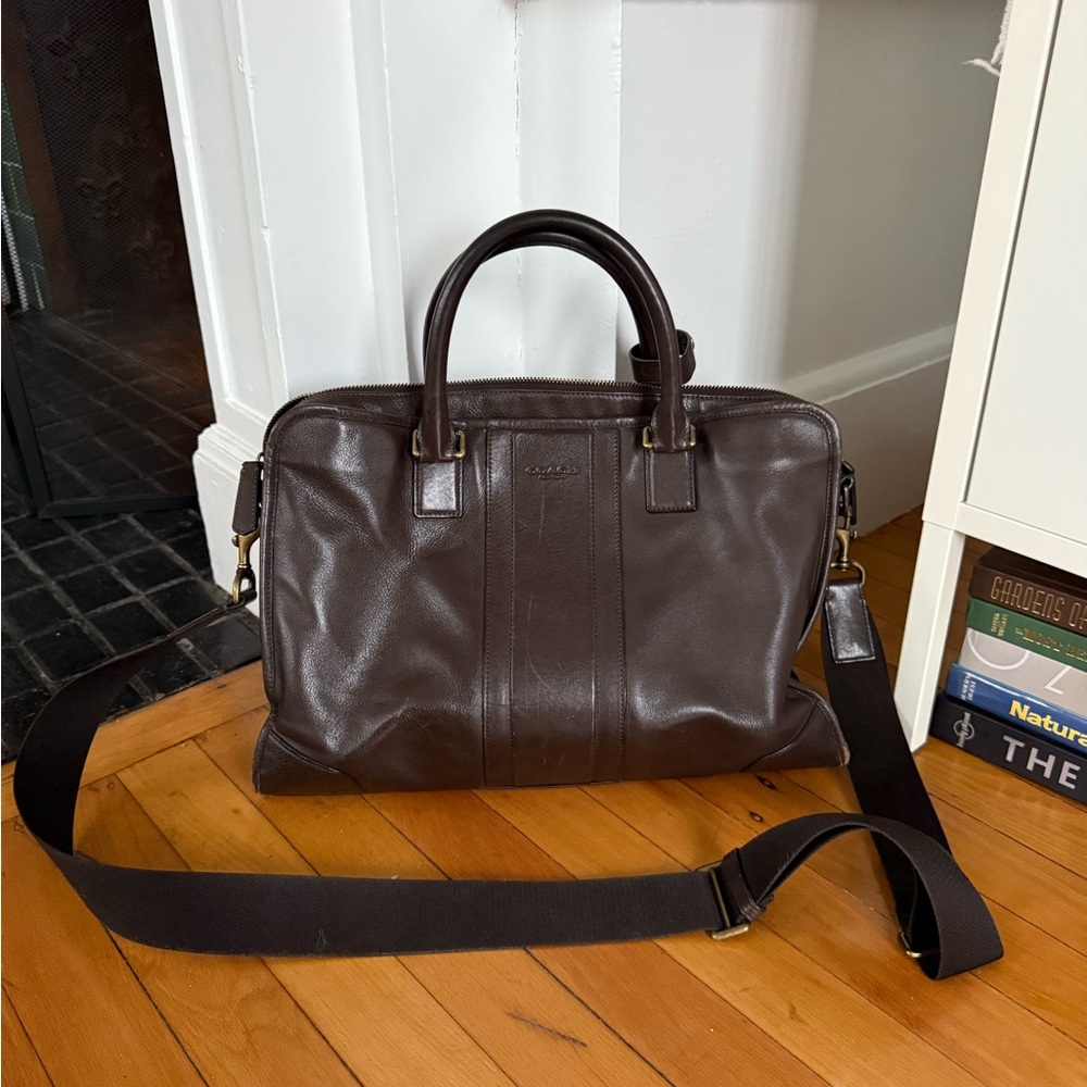 Chocolate brown leather Coach briefcase